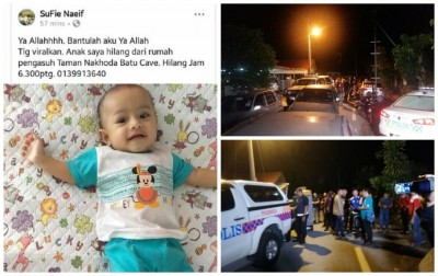 男嬰失蹤後，莫哈末蘇費在臉書貼文要求民眾助尋愛兒。